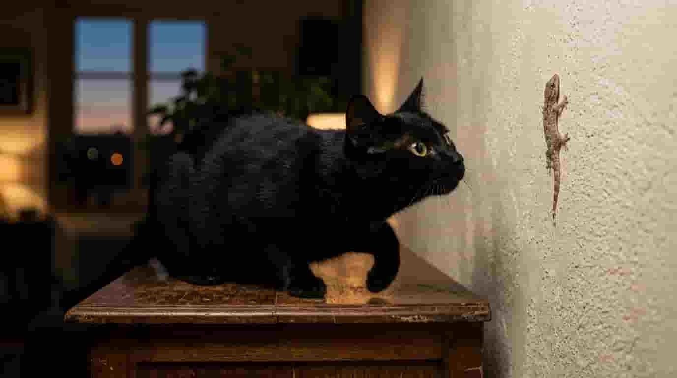 cat hunting geckos